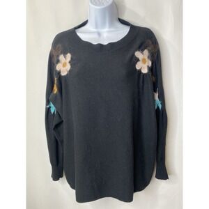 Aaeda Womens Sweater Felted Wool Flowers Size XL Soft Warm Detailed Whimsical